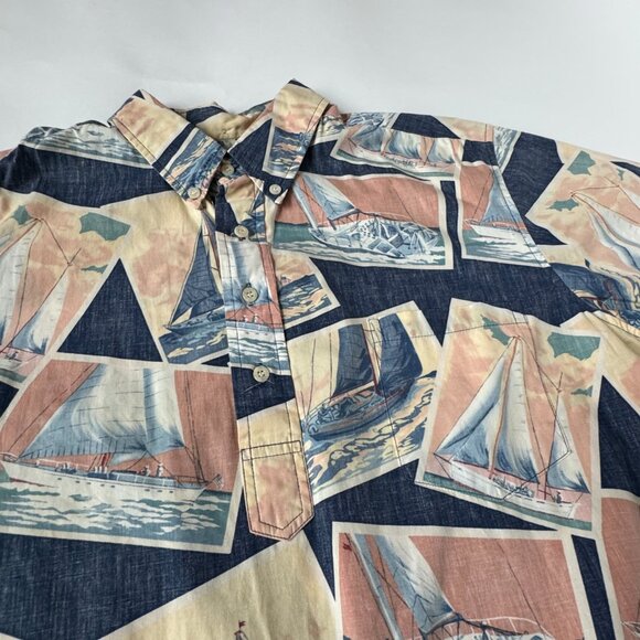 Reyn Spooner Mens XL Sailboat Reverse Print Shirt Hawaiian Short Sleeve Button - Picture 6 of 8